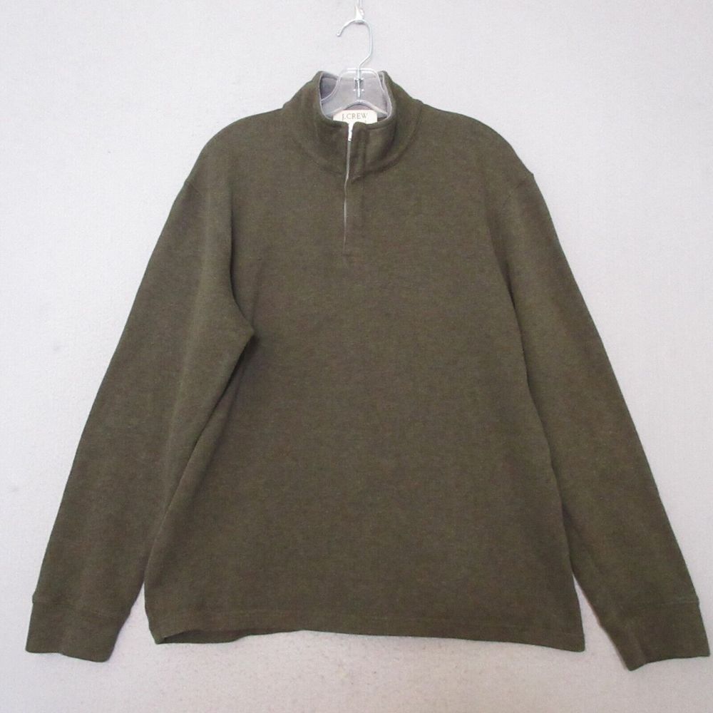 Vintage J Crew Sweater Men Large Green‎ 1/4 Zip Mock Neck Cotton Academia Preppy